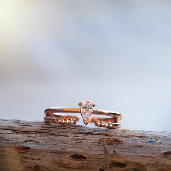 Rose Gold 925 Sterling Silver Beautiful Dainty and Elegant Teardrop Ring - Picture 7 of 11